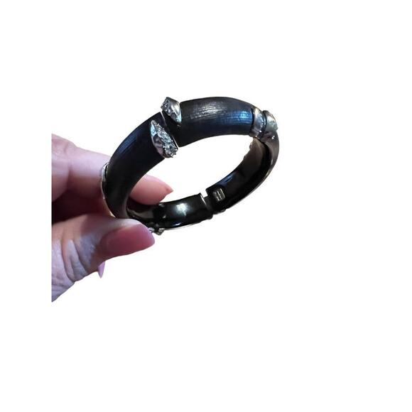 Alexis Bittar Lucite Bangle Bracelet Swarovski Crystal Dark Gray Magnetic - Picture 6 of 11